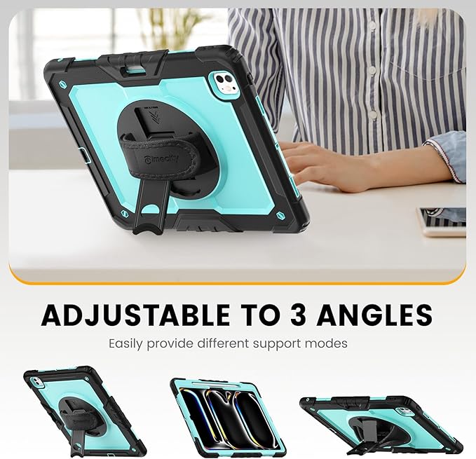 timecity Case for iPad Pro 13 Inch M5 2025 / M4 2024, 360° Rotating Stand, Pencil Holder & Wireless Charging, Shockproof with Screen Protector & Shoulder Strap - for Designers & Professionals, Blue