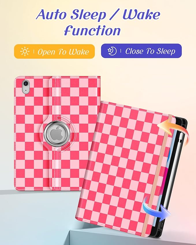 Kidcube for iPad 10th Generation Case 2022, for iPad (A16) Case 11th Generation 2025 - for Women Girls Cute Rotating Stand Folio Cover with Pencil Holder & Card Slot Girly Plaid Design Teens Cases