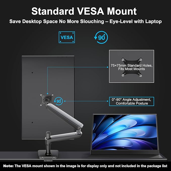 UFYQL 4K Portable Monitor 15.6 Inch, USB-C Laptop Screen with Metal Body & Magnetic Smart Cover, UHD IPS Second Display for MacBook PC, VESA Mountable Travel Monitor
