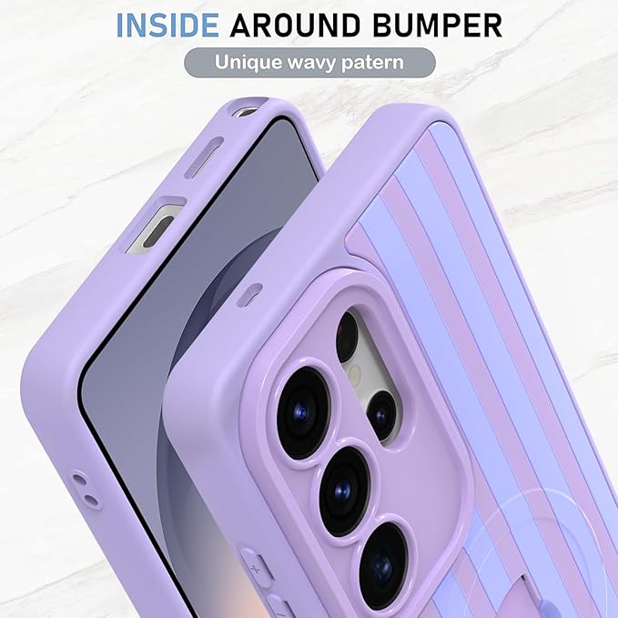 KANGHAR Compatible with Samsung Galaxy S26 Ultra Case, Support for MagSafe, Silicone Stripes Cute Pattern, Wristband Kickstand Camera Protection Soft Slim Cover for Girls Women -Purple