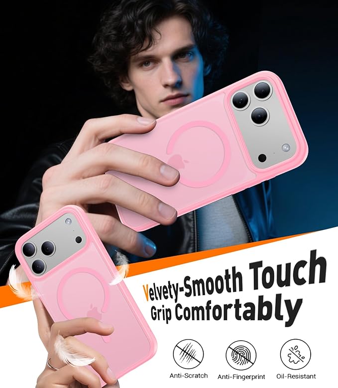 Magnetic for iPhone 17 Pro Max Case,[Anti-Slip][Compatible with MagSafe][Military Grade Drop Protection] Shockproof Protective Translucent Matte Phone Case for iPhone 17 Pro Max Case,Pink