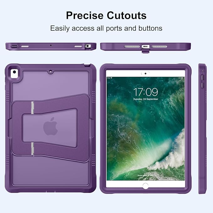 DTTO Case for iPad 6th/5th Generation 9.7 Inch 2018/2017, Adjust Kickstand Freely, Built-in Screen Protector, Frosted Full-Body Shockproof Protective Cover for iPad Air 2 / Pro 9.7, Dark Purple