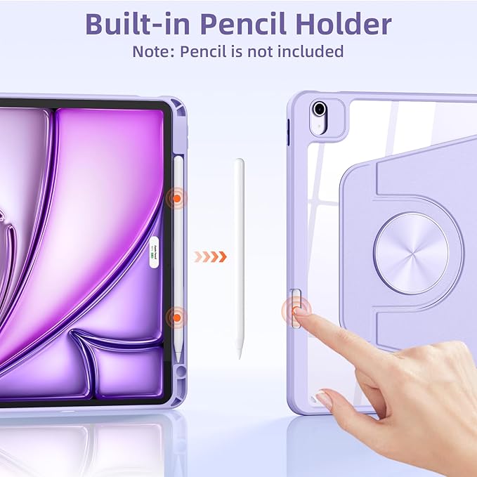 Wenlaty for iPad Air 11 inch Case (M4/M3/M2) & Air 5th/4th Generation Case 10.9 inch,for iPad Pro 11 inch 4/3/2/1 Gen,360° Rotating, Detachable Magnetic Back, Pencil Holder, Auto Sleep/Wake,Lavender