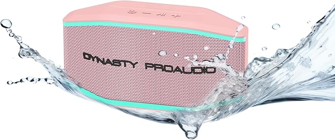 DYNASTY PROAUDIO SB-108 Portable Bluetooth Speaker, IPX7 Waterproof Bluetooth 5.3 with Deep Bass, Stereo Pairing, AUX/TF, Long Battery — Small Outdoor Speaker for Camping, Shower & Travel (Pink)