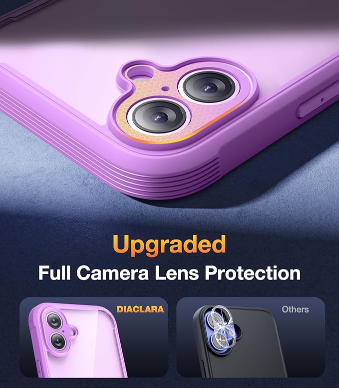 Diaclara Designed for iPhone 16 Plus Case 6.7 Inch,Upgraded [Full Camera Protection] Full Body Rugged Clear Bumper Case with Built-in Screen Protector,Dark Pink