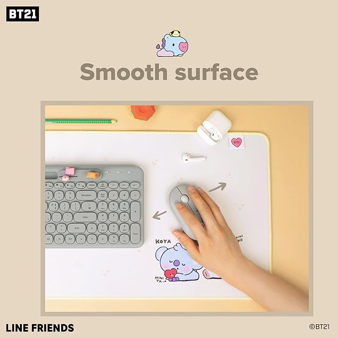 Hamee BT21 My Little Buddy Series Desk Mat [Laptop Computer Gaming Mouse Mat] [Large Office Accessories] [Cute Non-Slip Rubber Base Mouse Pad] [Desk Pad] Cooky CHIMMY SHOOKY MANG, 12" x 30"