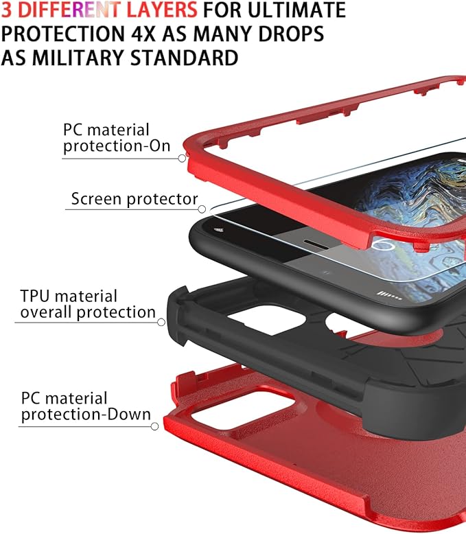 Diverbox for iPhone X Case/iPhone Xs Case [Shockproof] [Dropproof] [Tempered Glass Screen Protector ] Heavy Duty Protection Phone Case Cover for Apple iPhone X/XS (Red)