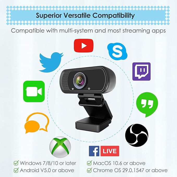 ToLuLu 1080P Webcam with Microphone, HD Webcam Web Camera with Tripod Stand, Widescreen USB Computer Camera, Streaming Mic Web cam for Online Calling/Conferencing,Facetime/YouTube Desktop Laptop PC