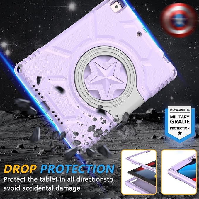 Kids Case for iPad (A16) 11th Generation 11 Inch 2025 & iPad 10th Generation 10.9 Inch 2022, Lightweight Shockproof Case Built-in Screen Protector with Handle Stand, Light Purple