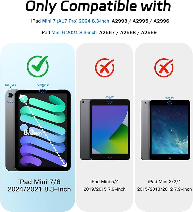 BRAECNstock Case for Apple iPad mini 7 (A17 Pro) 2024/ Mini 6 8.3" with Screen Protector, Pencil Holder, [360 Rotating Hand Strap] &Stand, Shockproof Protective iPad mini 7th/6th Gen Kids Case, Blue