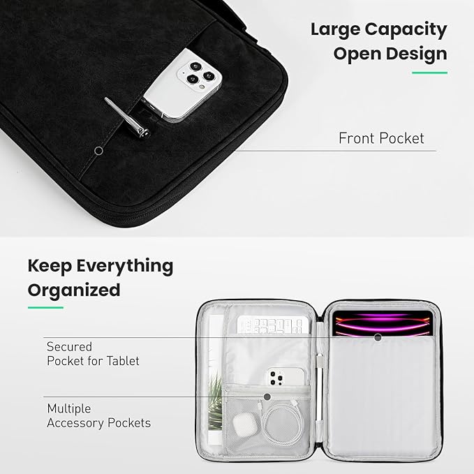 DTTO Tablet Sleeve Bag for New 13 Inch iPad Pro M4/iPad Air M2 2024, 12.9 Inch iPad Pro 6/5/4/3, 12.4 Inch Galaxy Tab S8+/S9+/S9 FE+, Surface Pro 9/8, Waterproof Travel for iPad Case Bag, Black