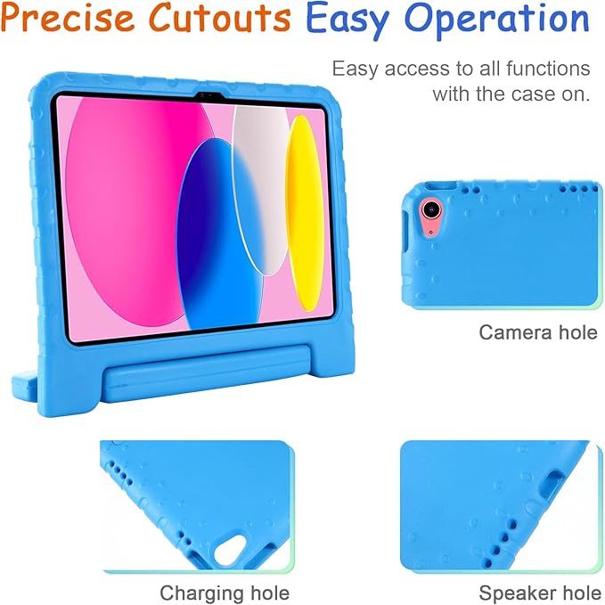 Kids Case for iPad 10th Generation (2022), iPad 11" A16 2025 Case with Pencil Holder, Techcircle Handle Stand Lightweight EVA Foam Bumper Protective Rugged Drop Protection Child Proof Cover, Blue