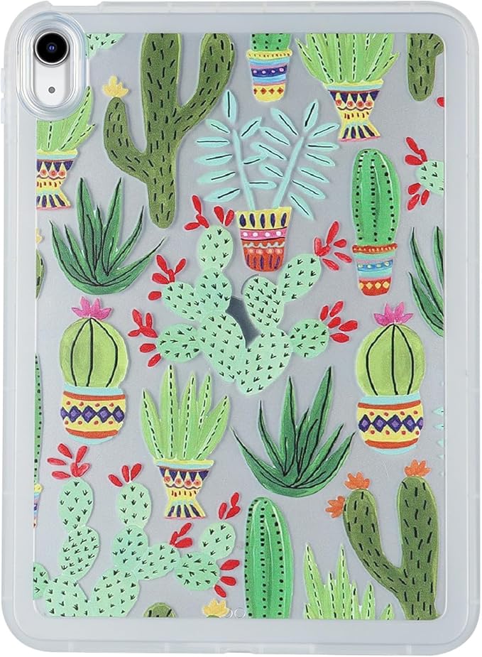 for iPad Pro 12.9 inch Case 6th/5th/4th/3rd Generation (2022/2021/2020/2018) Frosted Translucent Clear Slim Lightweight Protective Cover Soft TPU Back Shockproof Silicone Shell, Green Cactus