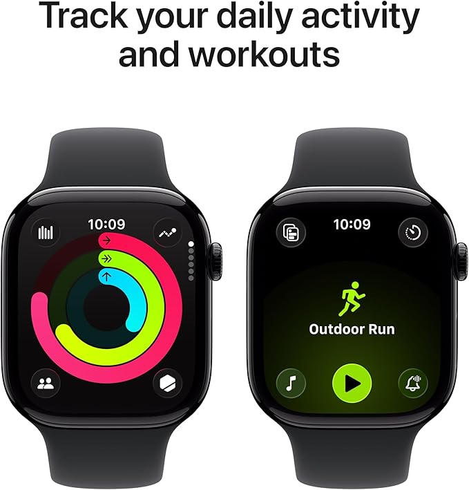 Apple Watch Series 11 [GPS + Cellular 46mm] Smartwatch with Jet Black Aluminium Case with Black Sport Band - M/L. Sleep Score, Fitness Tracker, Health Monitoring with AppleCare+ (2 Years)