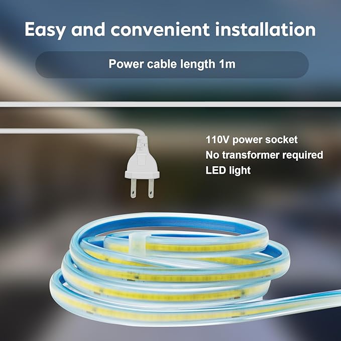 3000K LED Light Strip AC 110V 1M Waterproof Lights 110 Volt Plug-in COB LED Strip Lights 1 Meter Warm White for Outdoor Indoor Kitchen Under Cabinet Lighting (Warm White, 3.28ft)