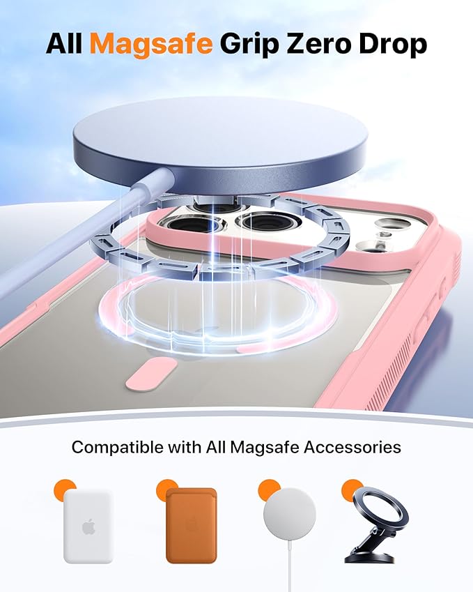 Diaclara Magnetic Designed for iPhone 17 Pro Max Case Full Body Bumper,[Compatible with MagSafe] Military Drop Proof Cover with Built-in Touch Sensitive Anti-Scratch Screen Protector,Pink