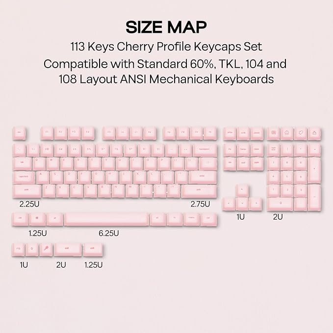 EPOMAKER AegisSil Keycap Set, Silicone Material, Cherry Profile, 113 Keys, 65%/75%/96%/Full Size, Custom Keyboard Keycaps Set for Cherry MX, Kailh, Outemu, Gateron Mechanical Gaming Keyboard (Pink)