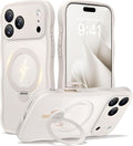 CAPRARO for iPhone 17 Pro Max Case with 360° Spin Magnetic Stand for Women, [Compatible with MagSafe] [Full Camera Protection] Cute Wave Translucent Matte Case for iPhone 17 Pro Max, Stone