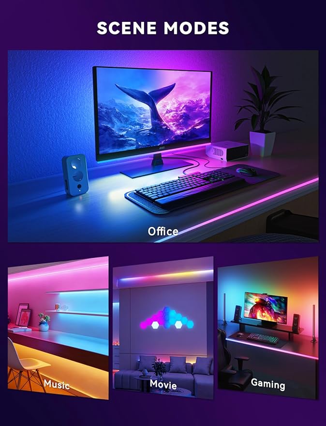 Soleil X6 LED Monitor Backlight for PC & Mac, Strip Light Sync to 24″-34″ Screens, Ambient Lighting for Games/Movies/Music, Dual USB Ports, Software Control (4-Sides for 27″ Monitors)
