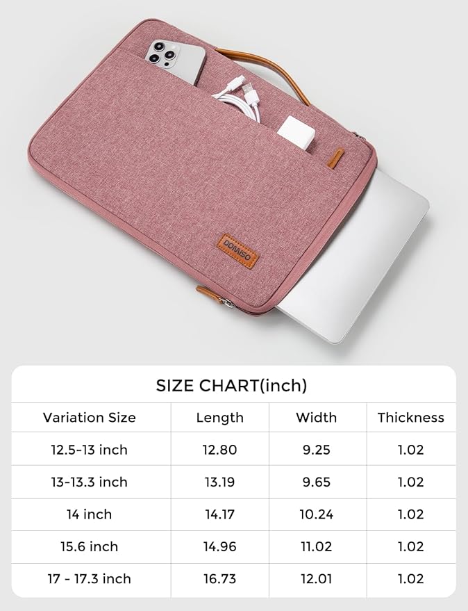 DOMISO Laptop Case Sleeve Protective Cover Compatible with MacBook Air 13 M4 M3 M2,MacBook Pro M2 M1,iPad Air/Pro,13 inch Dell,Lenovo, HP,Asus,Waterproof Computer Cases Bag with Handle,Pink
