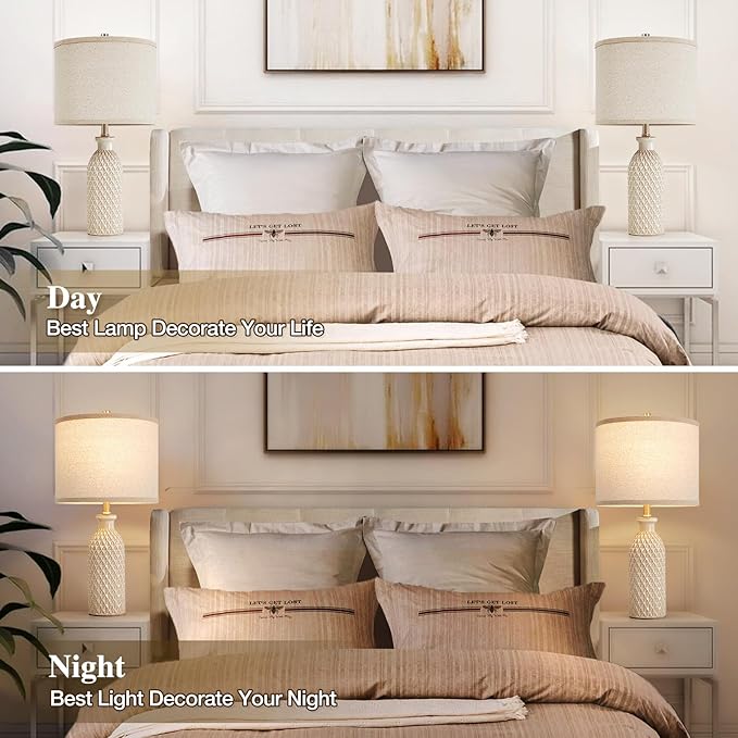Luvkczc Ceramic Table Lamps Set of 2, Farmhouse 24.8" Bedside Lamps with Adjustable Color Temperature, Modern Nightstand Lamp Desk Reading Lamp for Bedroom, Living Room, Office, 2 Bulbs Included