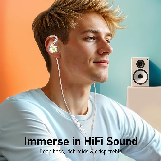 Vibes 202M Wired Earbuds - HiFi in Ear Monitor Headphones - Noise Isolating Ear Buds w/ Mic - Clear Sound, Deep Bass & Comfort-Fit Gaming Earphones - MMCX to 3.5mm & Silver Plated Cord, Carrying Case