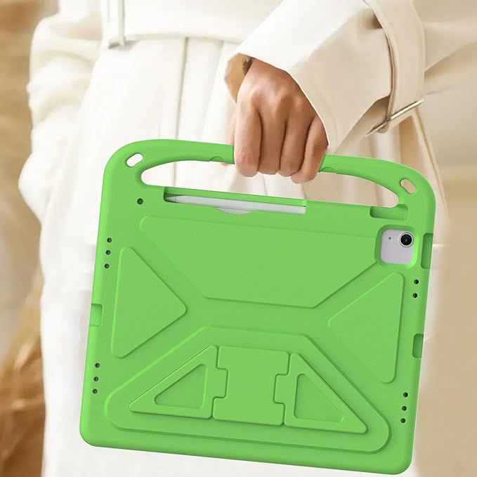 for iPad Air 11" M4 M3 M2 2026 2025 2024 Case for Kids, iPad Pro 11 Inch M5 M4 Case 2025 2024, Soft EVA Handle with Shoulder Strap Stand Cute Kids Friendly Bumper Cover, Green