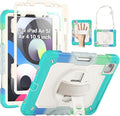 SEYMAC Case for iPad Air 5th/ 4th Generation 10.9", Full-Body Shockproof Protective Case with Screen Protector, Rotating Stand/Handle/Shoulder Strap/Pencil Holder for iPad Air 5/ Air 4, Colorful/Blue