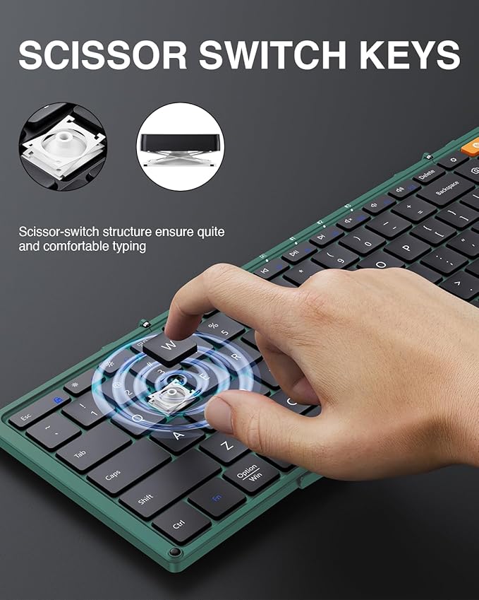 ProtoArc Foldable Bluetooth Keyboard, XK01 Full-Size Portable Wireless Keyboard for Travel, 105 Keys, 0.65" Keycaps, Multi-Device Sync for iPad Tablet Smartphone Laptop PC Windows iOS Android, Green
