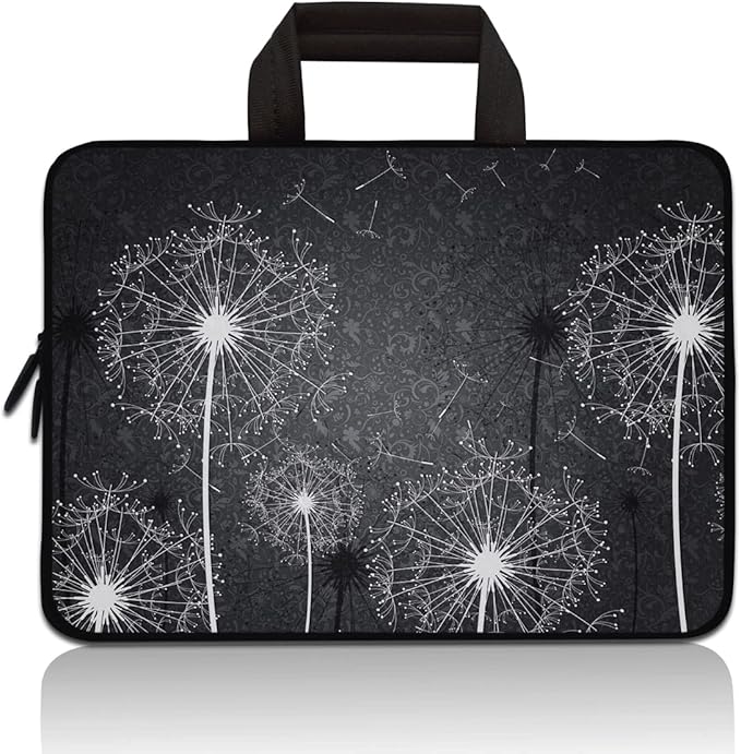 Universal 7-9 inch Kids Tablet Sleeve Case Bag, Shock-Proof Neoprene Zipper Handle Pouch Portable Case Bag Compatible with 7" 8" 8.5" 8.9" 9" Apple iPad Mini, Samsung, HP (Black Dandelion)