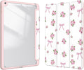 Case for iPad 9th / 8th / 7th Generation (2021/2020/2019) 10.2 inch, Case with Pencil Holder, Stand Clear Back Cover Cute Cool Design for Women Girls, Auto Sleep/Wake, Bow Rose