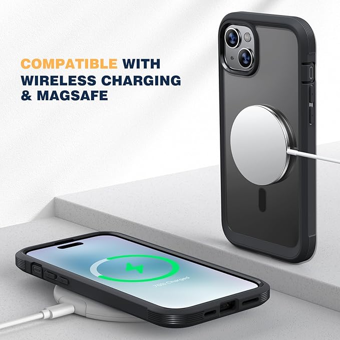 Diaclara Magnetic Designed for iPhone 15 Case, Compatible with MagSafe Built-in Touch Sensitive Anti-Scratch Screen Protector, with Camera Lens Protector for iPhone 15 6.1" (Frosted Black)