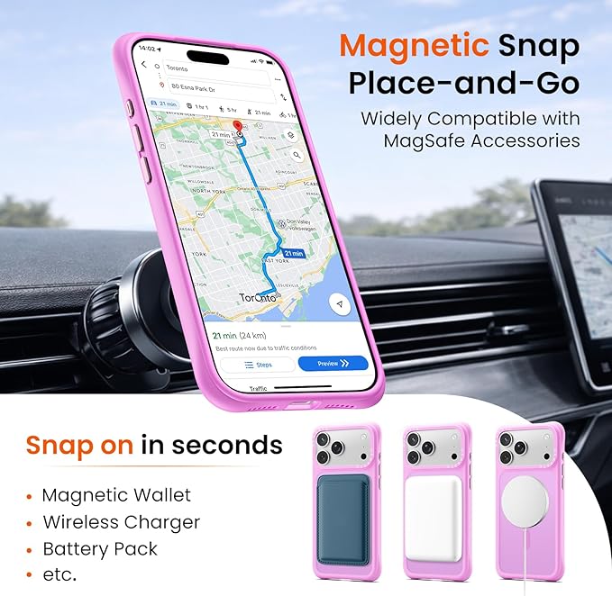 ORNARTO Magnetic for iPhone 17 Pro Max Case, 20FT Military-Grade Drop Protection, Compatible with MagSafe, Slim Shockproof Translucent Matte Phone Case for iPhone 17 Pro Max 6.9", Cherry Blossom