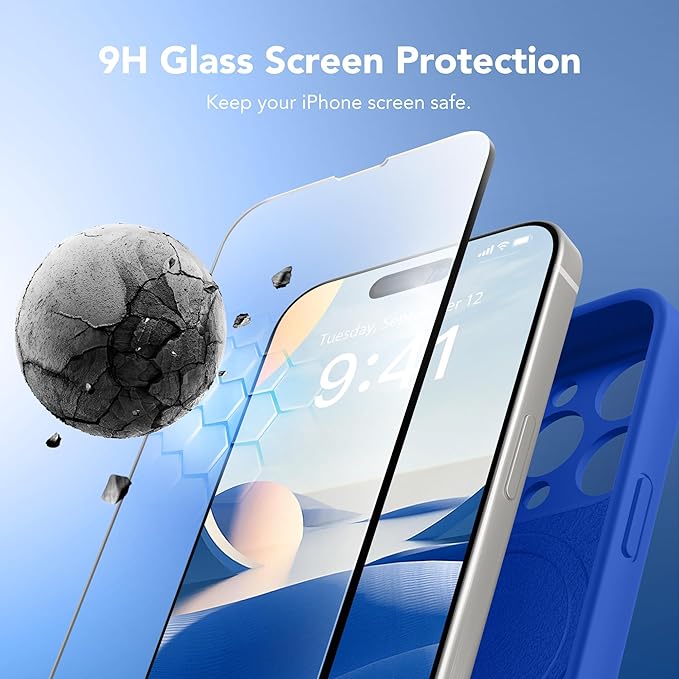 Magnetic for iPhone 15 Pro Case, Compatible with MagSafe, [Full Camera Protection][Screen Protector] Silicone Shockproof Protective Phone Case for iPhone 15 Pro 6.1", Klein Blue