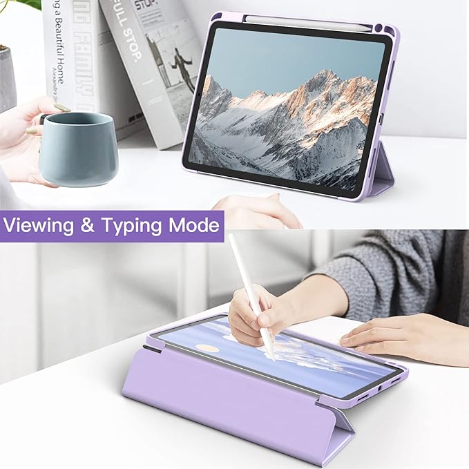 JETech Case ONLY for iPad Air 11-Inch M4/M3/M2 (2026/2025/2024), iPad Air 5/4 (2022/2020 5th/4th) with Pencil Holder, Clear Transparent Back Slim Stand Shockproof Tablet Cover (Light Purple)