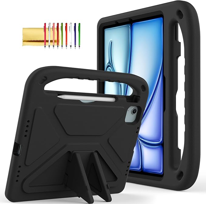 Dteck for iPad Air 13/iPad Pro 13/12.9 Case, Shockproof Protective Handle Stand Pencil Holder EVA Case, Black