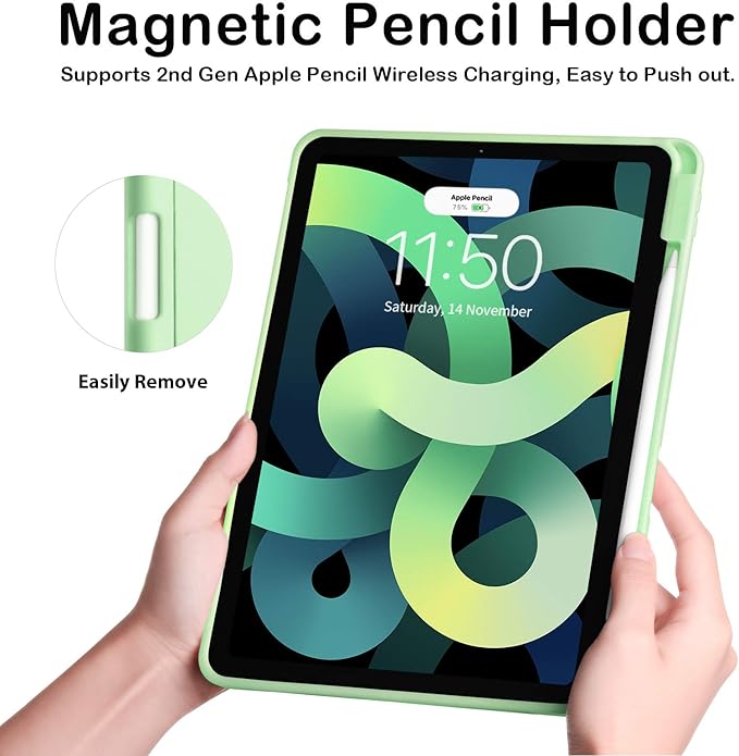 Case for iPad Pro 11 Inch 4th/3rd/2nd Generation 2022/2021/2020 with Pencil Holder [Support iPad 2nd Pencil Charging] Slim Trifold Stand Smart Protective Cover, Auto Wake/Sleep(Green)