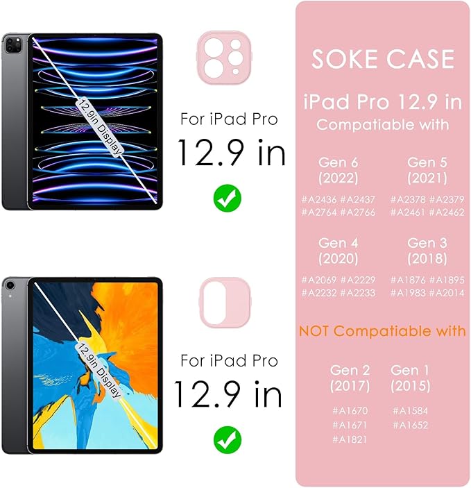 Soke Case for iPad Pro 12.9 Inch (6th/5th/4th/3rd Generation, 2022/2021/2020/2018) - Pencil Holder + Auto Sleep/Wake + Camera Protection, Transparent Shockproof Back Cover, Dreamy Marble