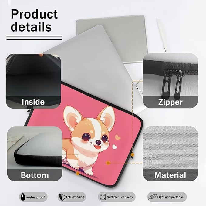 Cute Corgi Laptop Sleeve for Women Girls 12 Inch Laptop Accessories with Versatile Uses Lap Top Case Portable Computer Sleeve Laptop Pouch Ideal Gifts for Holidays Pink