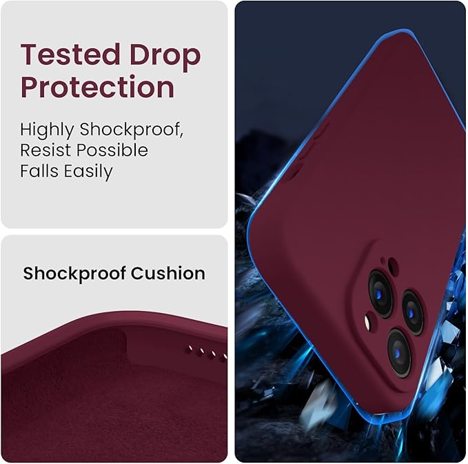 FireNova Designed for iPhone 13 Pro Case, Silicone Upgraded [Camera Protection] Phone Case, Soft Anti-Scratch Microfiber Lining Inside, 6.1 inch, Plum