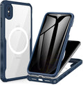 CENHUFO Privacy Magnetic for iPhone Xs Max Case, Full Body Phone Case Built-in 9H Tempered Glass Privacy Screen Protector [Compatible with Magsafe] Shockproof Protective Bumper Clear Cover - Blue