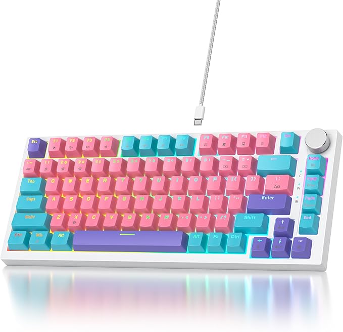 75% Mechanical Gaming Keyboard - Pink Gasket Mount TKL Keyboard, Wired, Custom Hot Swappable, RGB Backlit, for PC & Laptop Gamers