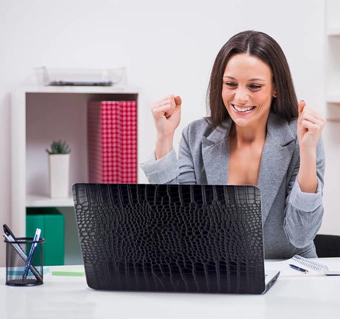 Compatible with Crocodile MacBook Air 13 inch Case 2021 2020 2019 2018 M1 A2337 A2179 A1932, Textured Elegant Luxury Aligator Skin Snakeskin PU Leather Hard Shell & Keyboard Cover, Black
