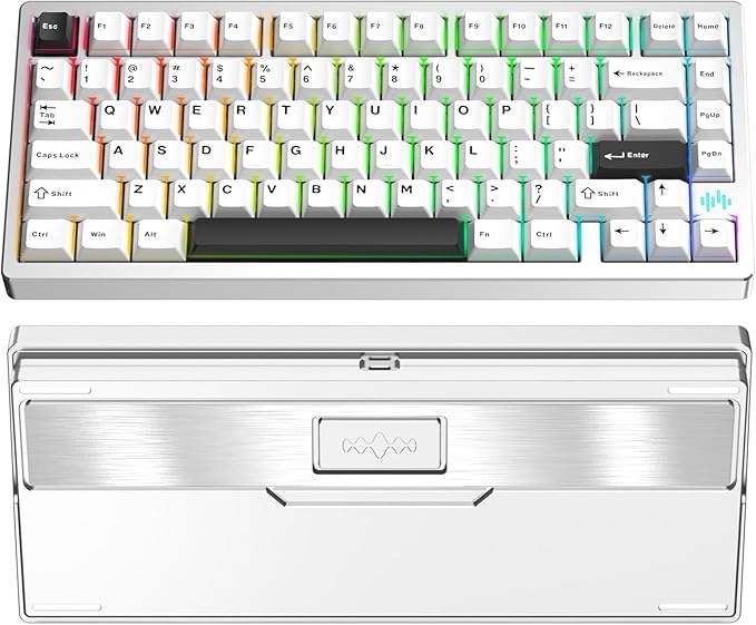 KEEBMONKEY PMOKEY Wave 75 CNC Aluminum Quick Release Tri-Mode Wireless Gaming Keyboard,QMK/VIA Tri-Mode Mechanical Keyboard with 8000mAh Battery,Hot-Swappable with RGB for Windows/Mac/PC (Pro Silver)