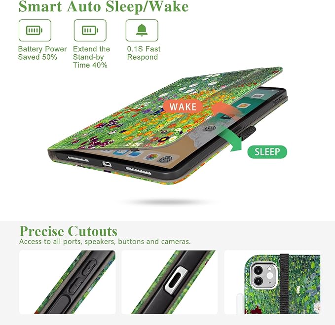 Vimorco for iPad Pro 11-inch Case M5/M4 2025/2024 Flower, for iPad Pro Case 11 Inch M5/M4 Pencil Holder/Hand Strap/Pocket/Screen Protection Band,Adjustable Angle,Auto Sleep/Wake, Floral Flowers Garden
