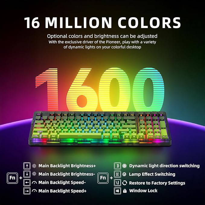 ZORNHER ZH980 Mechanical Keyboard Wireless,95% Green Creamy Keyboard with Number Pad,Gaming Keyboard with Number Pad,Lighted Up PBT Dipped Keycaps,Creamy Sounding Linear Switches