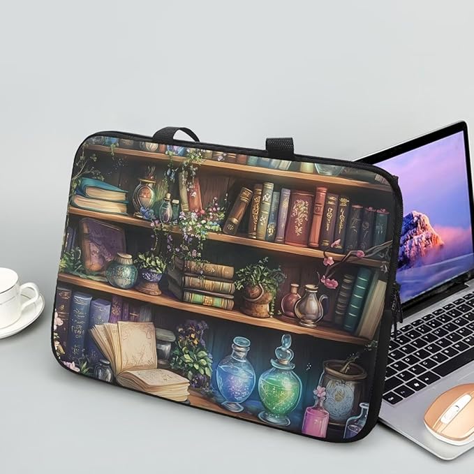 Vintage Bookshelf Laptop Case Sleeve for Women Laptop Bag Computer Carrying Case Book Lover 12 Inch Computer Protective Notebook Case Cover
