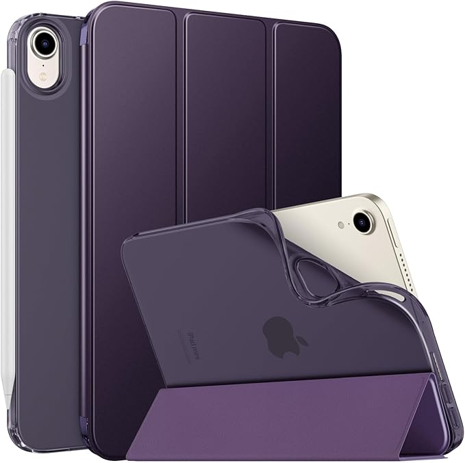 MoKo Case Fit New iPad mini 7 (A17 Pro) 2024, iPad mini 6th Generation Case 2021 (8.3-inch), iPad mini 6 Case, Soft TPU Translucent Frosted Back Cover Case for iPad mini 7th, Dark Purple
