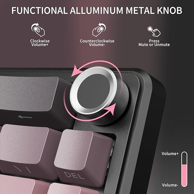 ATTACK SHARK X66 Wireless Mechanical Gaming Keyboard with Knob,Tri Mode USB-C/BT5.0/2.4G Gasket Mounted 60% RGB Gaming Keyboard,Side Printed PBT Keycap, Hot Swappable Strawberry Switch(BlackBerry)