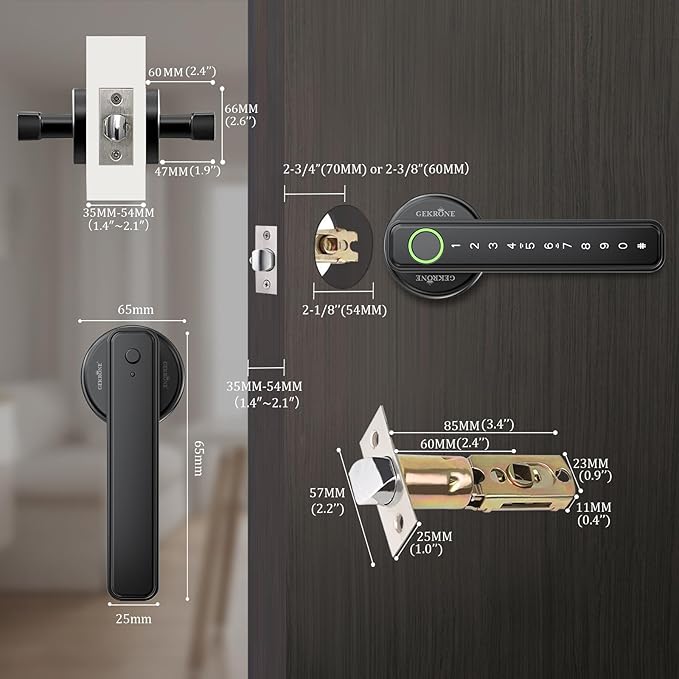 Fingerprint Smart Lever Lock TUYA APP Control Keyless Entry Bluetooth Touchscreen Indoor Handle Biometric Electronic Digital Door Knob with Keypad Suitable for Hotel Office Apartment Bedroom